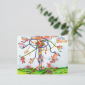 Vliegende varkens rond Maypole Briefkaart (Staand voorkant)