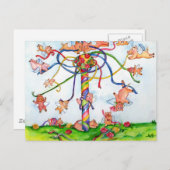 Vliegende varkens rond Maypole Briefkaart (Voorkant / Achterkant)