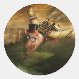 Vliegende varkens - Steampunk - Vliegende varkens Ronde Sticker