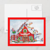 Vliegende varkens versieren het huis voor kerstpos feestdagenkaart (Voorkant / Achterkant)