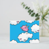 Vliegende varkensdansen op wolken briefkaart (Staand voorkant)