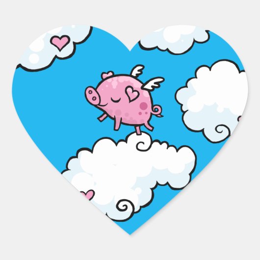 Vliegende varkensdansen op wolken hart sticker (Voorkant)