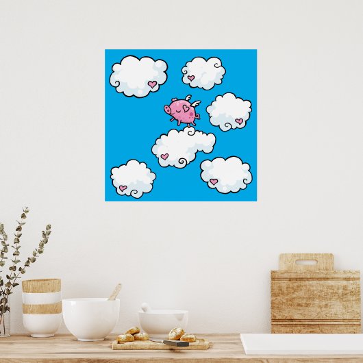 Vliegende varkensdansen op wolken poster (Keuken)