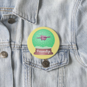 Vliegende varkensneeuwbolknop ronde button 7,6 cm