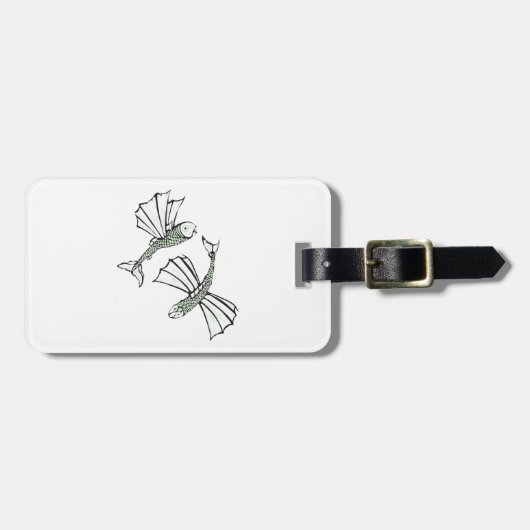 Vliegende vis Hand getrokken oceaan schepsel Bagagelabel (Voorkant horizontaal)