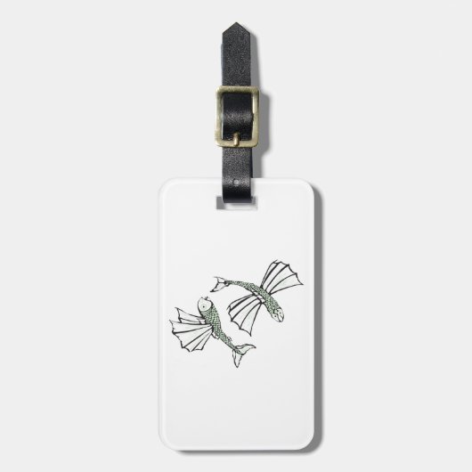 Vliegende vis Hand getrokken oceaan schepsel Bagagelabel (Voorkant verticaal)