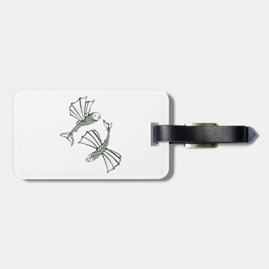 Vliegende vis Hand getrokken oceaan schepsel Bagagelabel (Achterkant horizontaal)