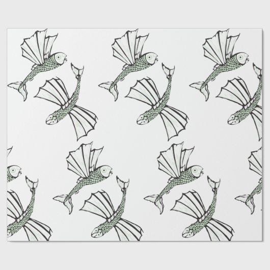 Vliegende vis Hand getrokken oceaan schepsel Cadeaupapier (Vlak)