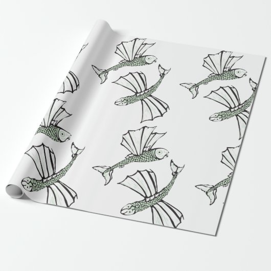 Vliegende vis Hand getrokken oceaan schepsel Cadeaupapier (Uitgerold)