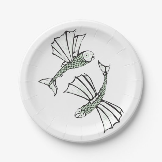 Vliegende vis Hand getrokken oceaan schepsel Papieren Bordje (Voorkant)