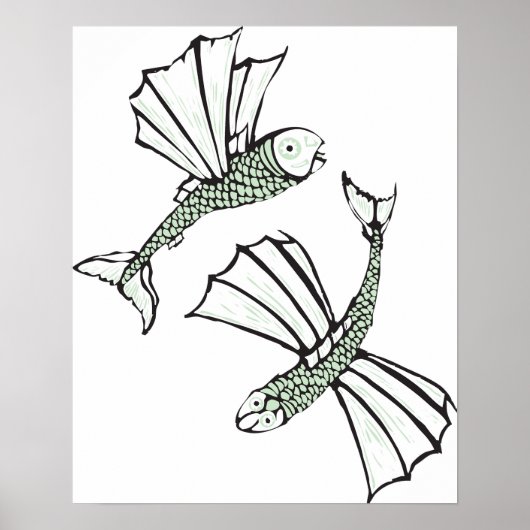 Vliegende vis Hand getrokken oceaan schepsel Poster (Voorkant)