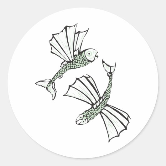 Vliegende vis Hand getrokken oceaan schepsel Ronde Sticker (Voorkant)