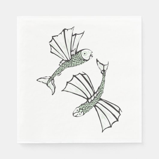 Vliegende vis Hand getrokken oceaan schepsel Servet (Voorkant)