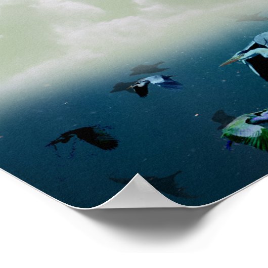 Vliegende vissen en zwemvogels poster (Hoek)