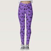 Vliegende vleermuizen en sterren Halloween Paarse Leggings (Voorkant)