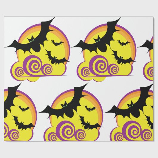 Vliegende Vleermuizen Halloween Night Volle Maan W Cadeaupapier (Vlak)