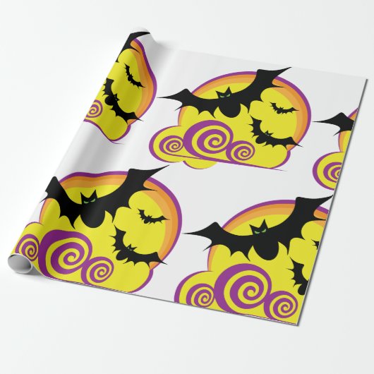 Vliegende Vleermuizen Halloween Night Volle Maan W Cadeaupapier (Uitgerold)