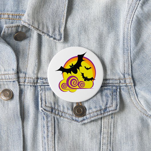 Vliegende Vleermuizen Halloween Night Volle Maan W Ronde Button 7,6 Cm