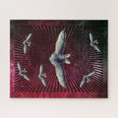 Vliegende vleermuizen, magenta Sunburst, optische  Legpuzzel (Horizontaal)