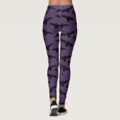 Vliegende Vleermuizen Patroon Paarse Halloween Leg Leggings (Achterkant)