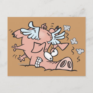 vliegende vliegende cartoon met een gekke botsing briefkaart