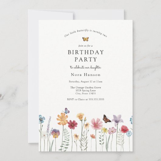 Vliegende vlinder en Bloomende wilde bloemen Kaart (Voorkant)