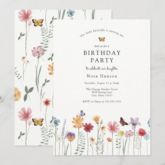 Vliegende vlinder en Bloomende wilde bloemen Kaart (Voorkant / Achterkant)