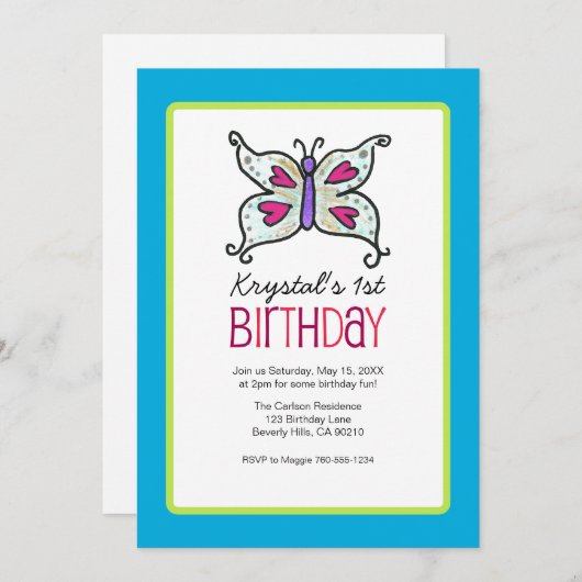 Vliegende vlinder en hartstikke feestdag kaart (Voorkant / Achterkant)