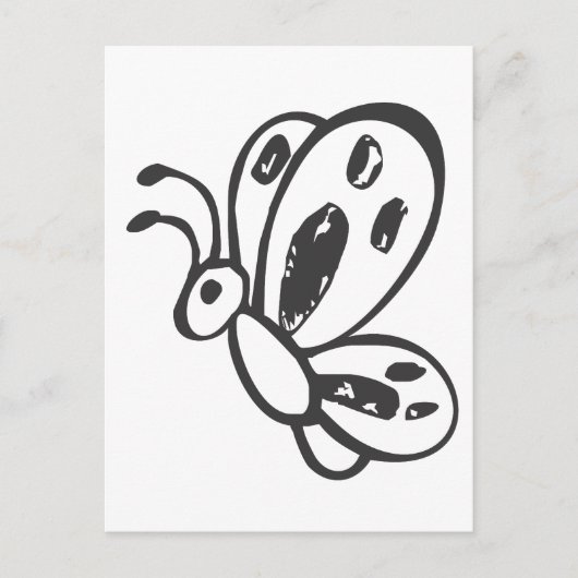 Vliegende vlinder in zwarte en witte schets briefkaart (Voorkant)