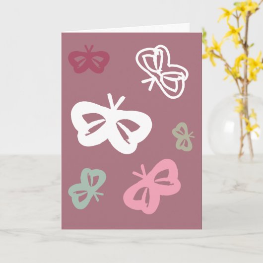 Vliegende vlinders "Gefeliciteerd!" Roze wenskaart Kaart (Gele Bloem)