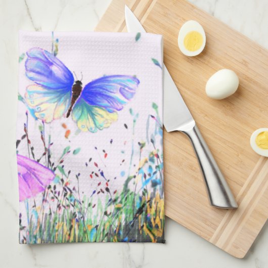 Vliegende vlinders keukenhanddoek (Quarter Fold)