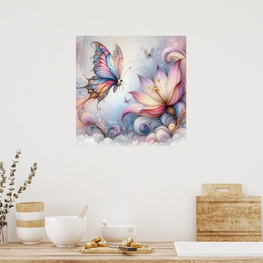 Vliegende vlinders kunst aan de muur poster (Keuken)