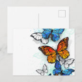Vliegende Vlinders Morpho en Monarch Aankondigingskaart (Voorkant / Achterkant)