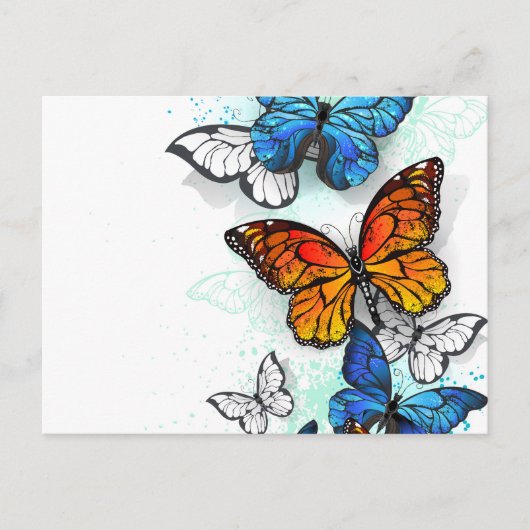 Vliegende Vlinders Morpho en Monarch Aankondigingskaart (Voorkant)