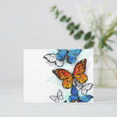 Vliegende Vlinders Morpho en Monarch Aankondigingskaart (Staand voorkant)