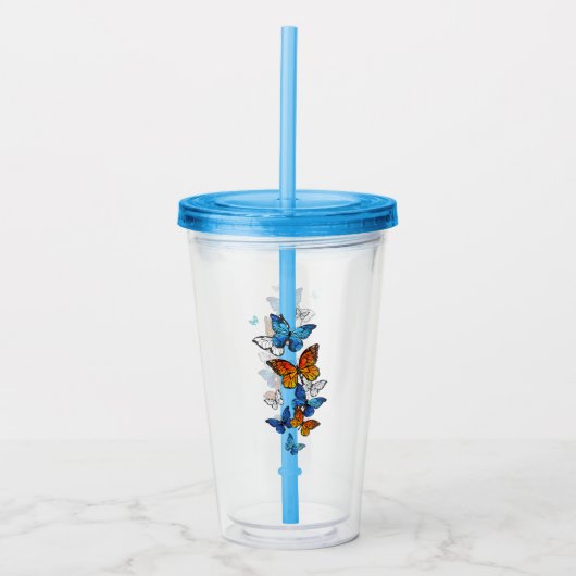 Vliegende Vlinders Morpho en Monarch Acryl Drinkbeker (Voorkant)
