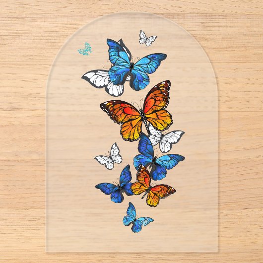Vliegende Vlinders Morpho en Monarch Acryl Uitnodigingen (Voorkant)