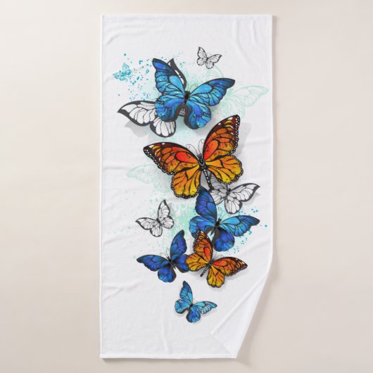 Vliegende Vlinders Morpho en Monarch Badhanddoek (Badhanddoek)