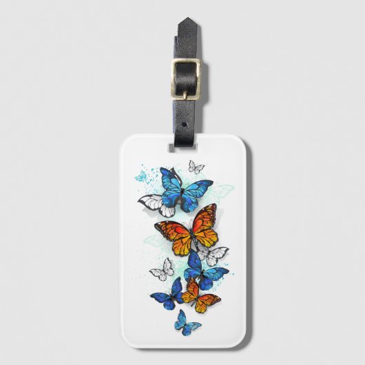 Vliegende Vlinders Morpho en Monarch Bagagelabel (Voorkant (verticaal))