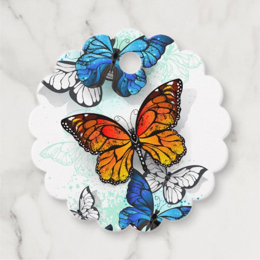 Vliegende Vlinders Morpho en Monarch Bedankjes Labels (Voorkant)