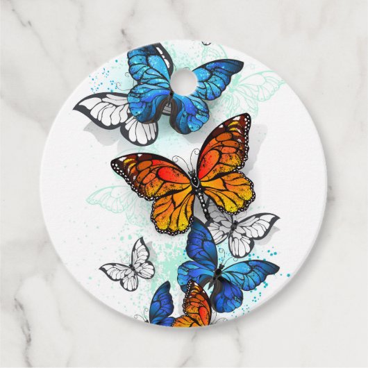 Vliegende Vlinders Morpho en Monarch Bedankjes Labels (Voorkant)