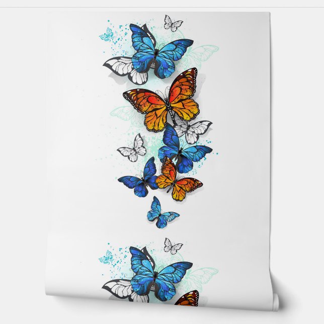 Vliegende Vlinders Morpho en Monarch Behang (Afrollen)