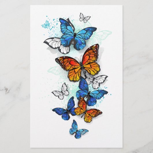 Vliegende Vlinders Morpho en Monarch Briefpapier (Voorkant)