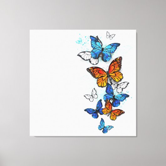 Vliegende Vlinders Morpho en Monarch Canvas Afdruk (Voorkant)