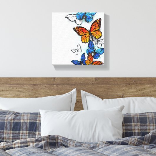 Vliegende Vlinders Morpho en Monarch Canvas Afdruk (Insitu (Slaapkamer))