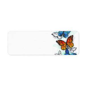 Vliegende Vlinders Morpho en Monarch Etiket