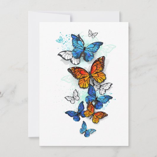 Vliegende Vlinders Morpho en Monarch Feestdagenkaart (Voorkant)