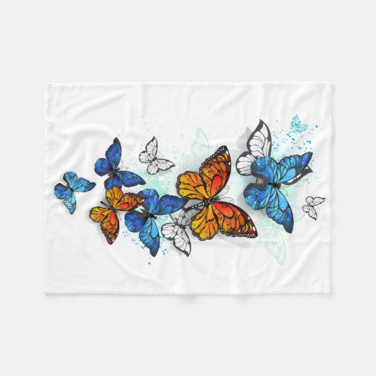 Vliegende Vlinders Morpho en Monarch Fleece Deken (Voorkant (Horizontaal))