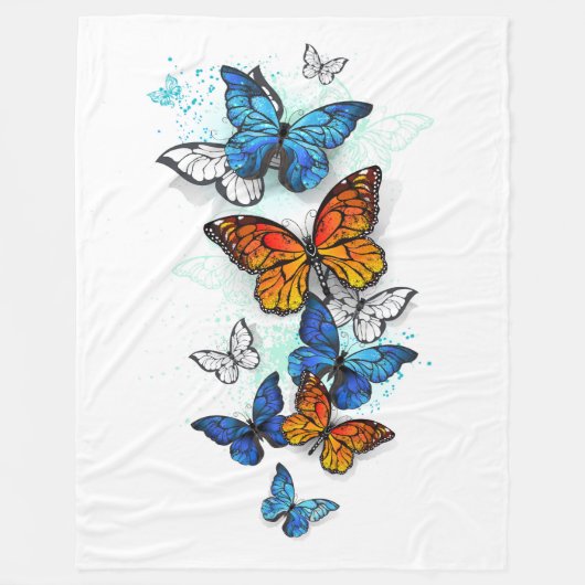Vliegende Vlinders Morpho en Monarch Fleece Deken (Voorkant)