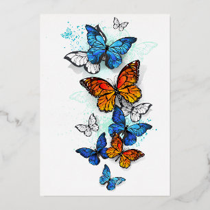 Vliegende Vlinders Morpho en Monarch Folie Feestdagenkaart